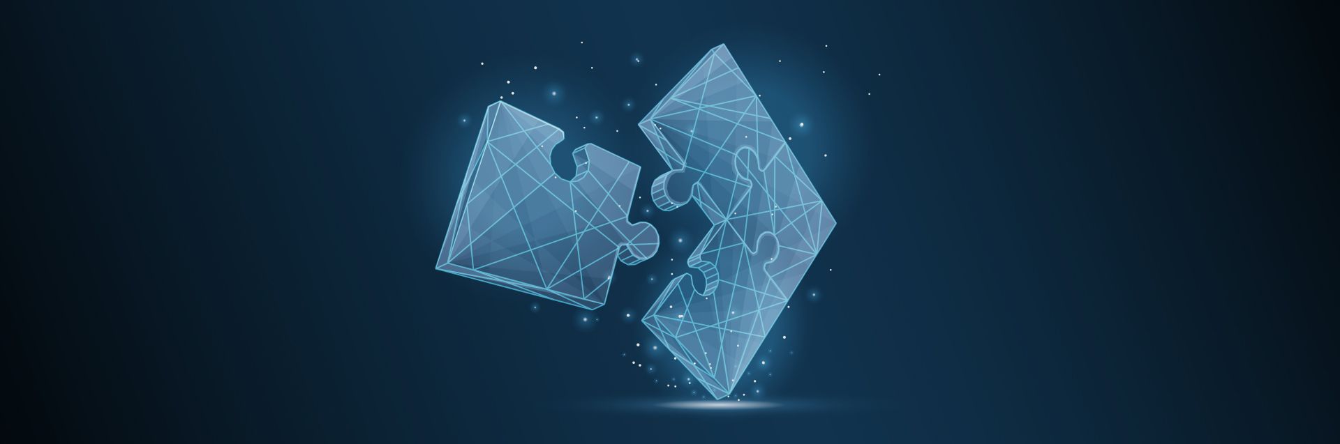 Two glowing puzzle pieces fitting together, representing an integrated well barrier management solution