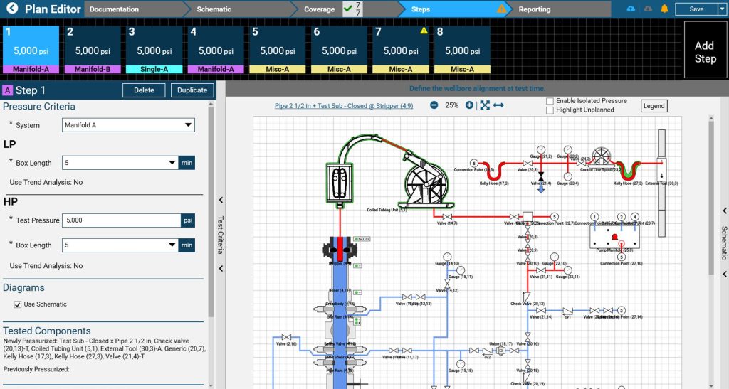 SureTec’s PressureTesting TestPlanner module allows users to build multi-step test plans with stringent criteria and interactive schematics.