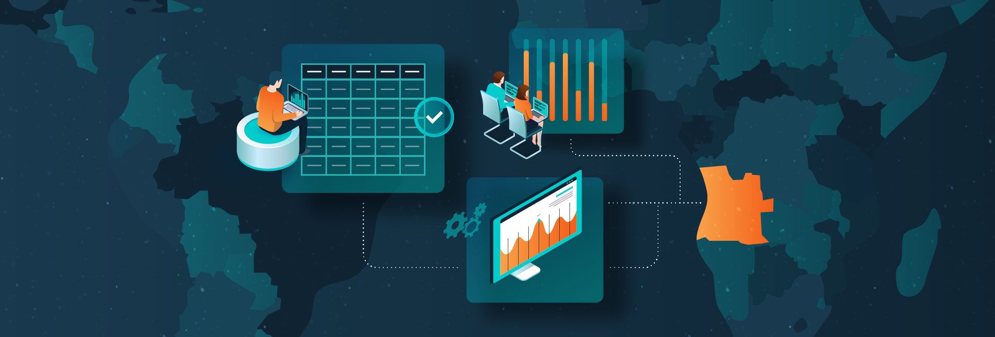 Illustration depicting remote data monitoring and analysis for a well intervention program in Angola.